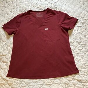 Figs Catarina One Pocket Scrub Top Burgundy